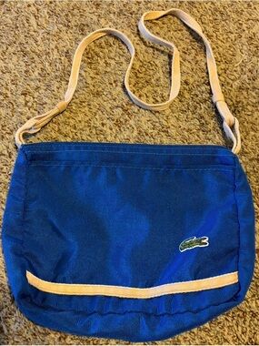 Vintage Lacoste Royal Blue Messenger Bag with Beige Strap